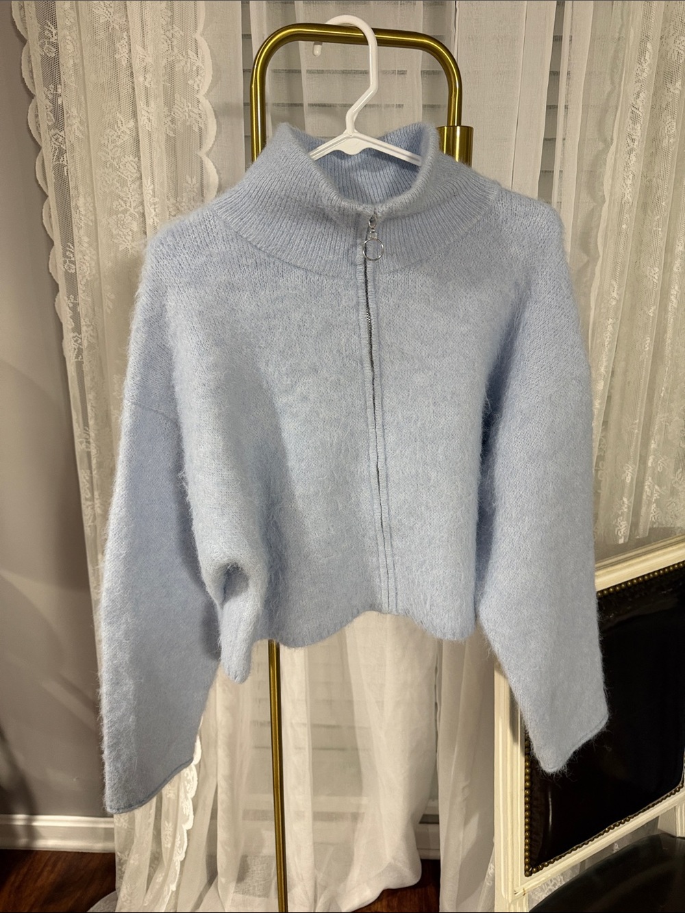 wild fable Pale Blue Fuzzy Zip Cardigan